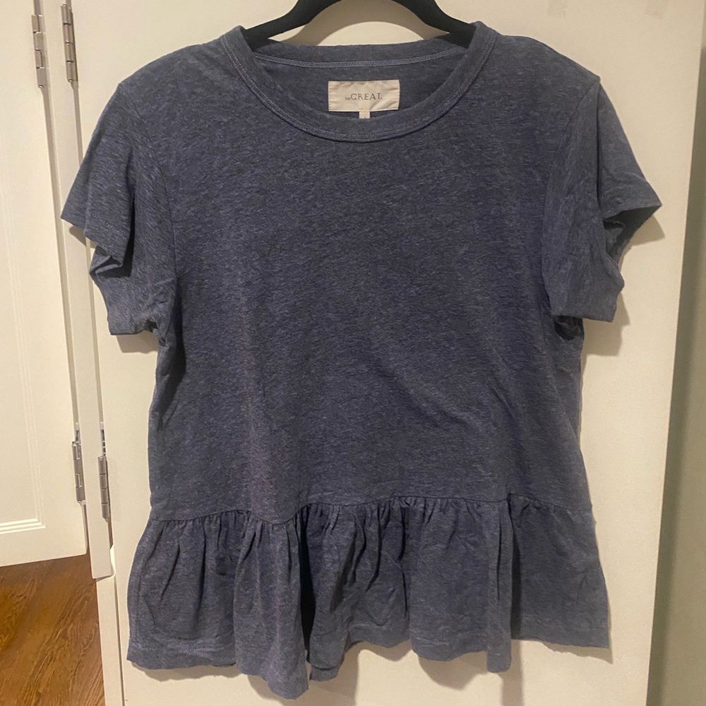 NWT The Great. "The Ruffle Tee"  in Dark Blue Heather Design Size: 1/Small-M